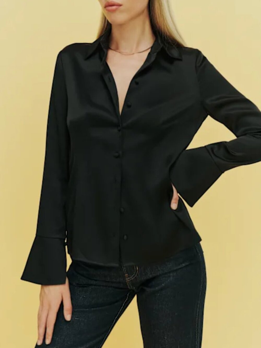 Reformation Samara Satin Shirt Black - Size 2